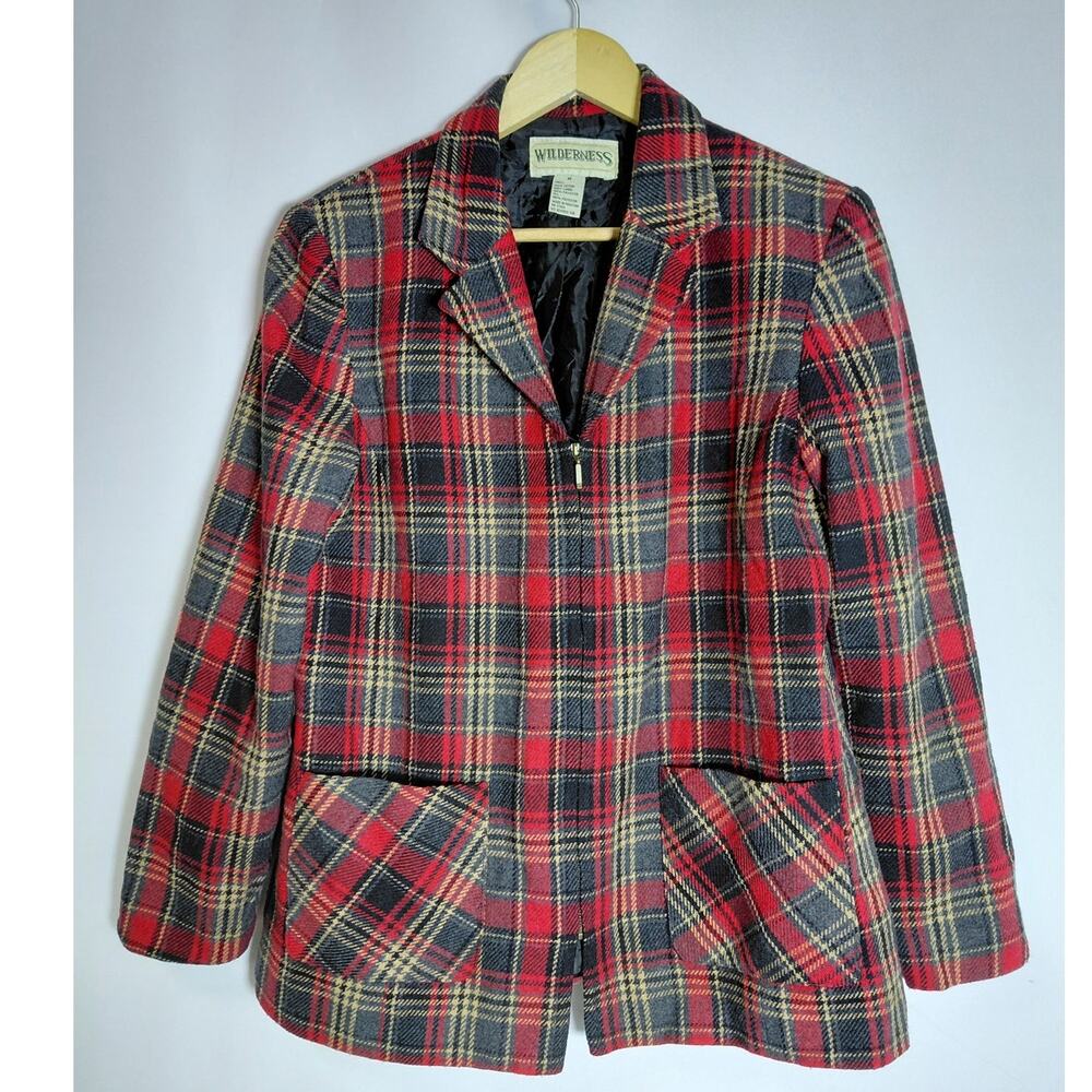 WILDERNESS Plaid Cotton Blazer Jacket Red Woven Long Sleeve Women Size M